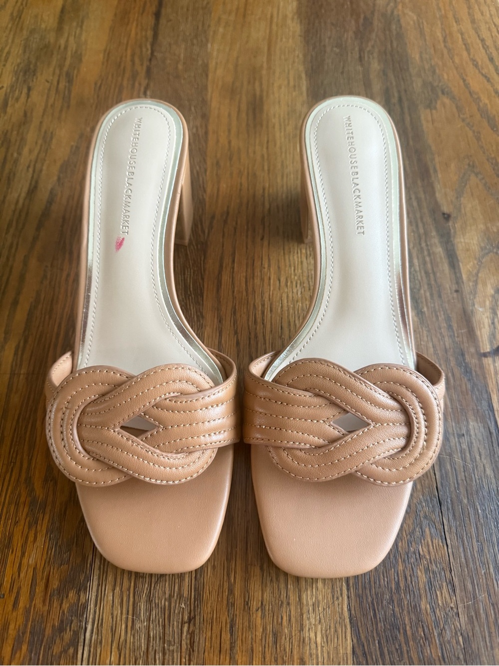 White House Black Market Nude Knot-Front Mule Heels